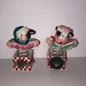 Mary Moo Moos Holiday Christmas Figurines Set of Two